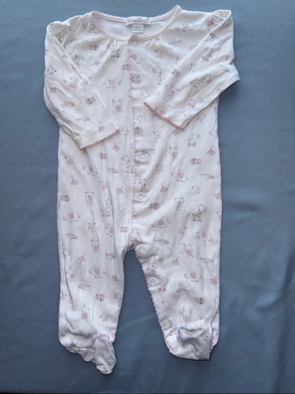 Kissy Kissy white and  Light Pink Animal Print Footed One-Piece